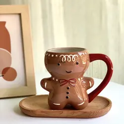 300ml Gingerbread Man Mug Cartoon Cute Kawaii Christmas Mug 3D Gingerbread Man Ceramic Cup Milk Coffee Water Cup Mug Gift