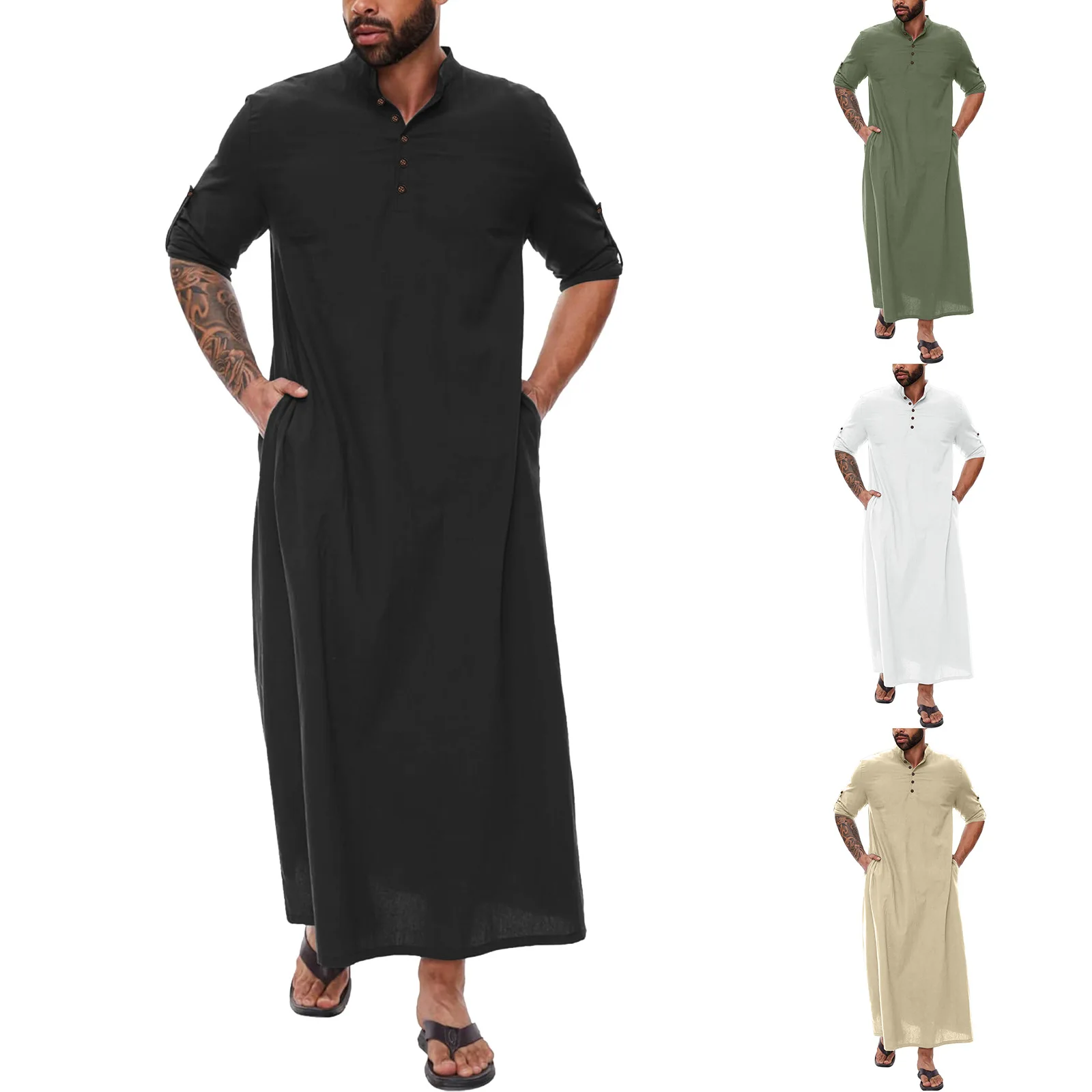 Robes musulmanes pour hommes, Cosplay traditionnel, Eid Moyen-Orient, Arabe islamique Caftan Jubba Thobe Islam Kaftan, Vêtements de mode