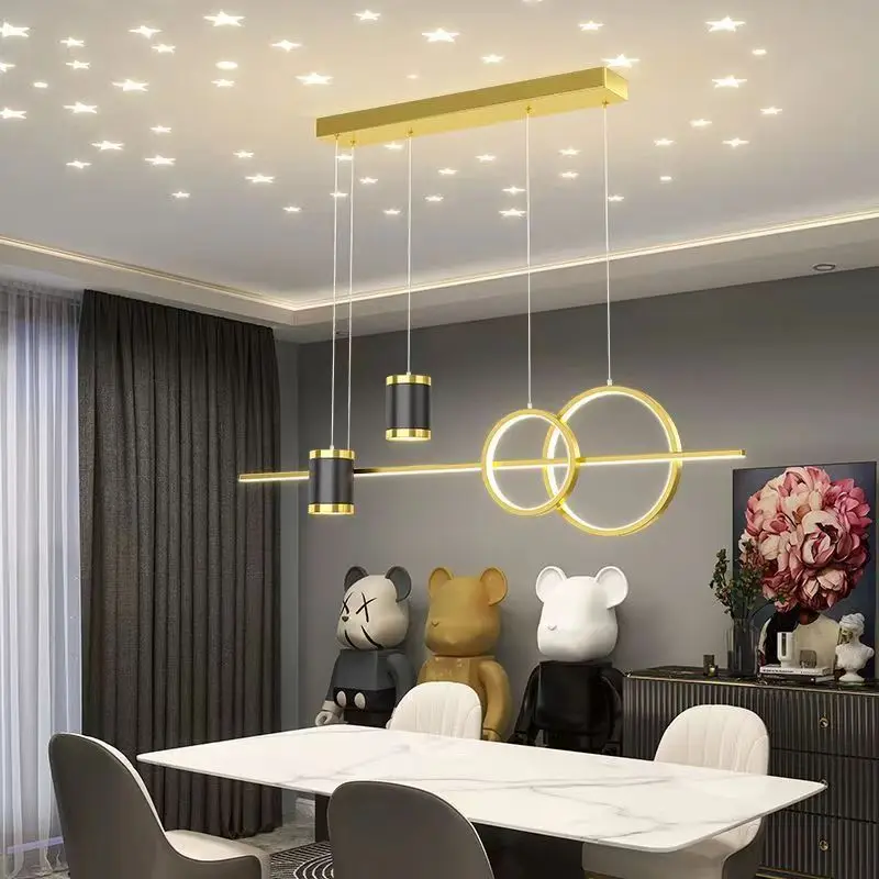 Nowoczesny czarny wisiorek LED światła żyrandol jadalnia kuchnia Bar salon lampka do sypialni linia złota Design wisząca lampa