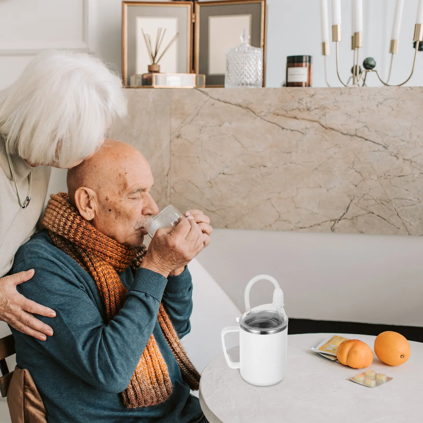 

1Set Anti-Choking Feeding Cup 500Ml for Elderly Spill-Proof with Handle Secure Straw Lid Lightweight Easy-Grip for Seniors