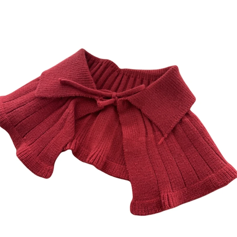 Solid Color Knitted Shawl for Baby Girls, Soft & Comfortable Warm Strap Tied False Collar Children Removable Collar