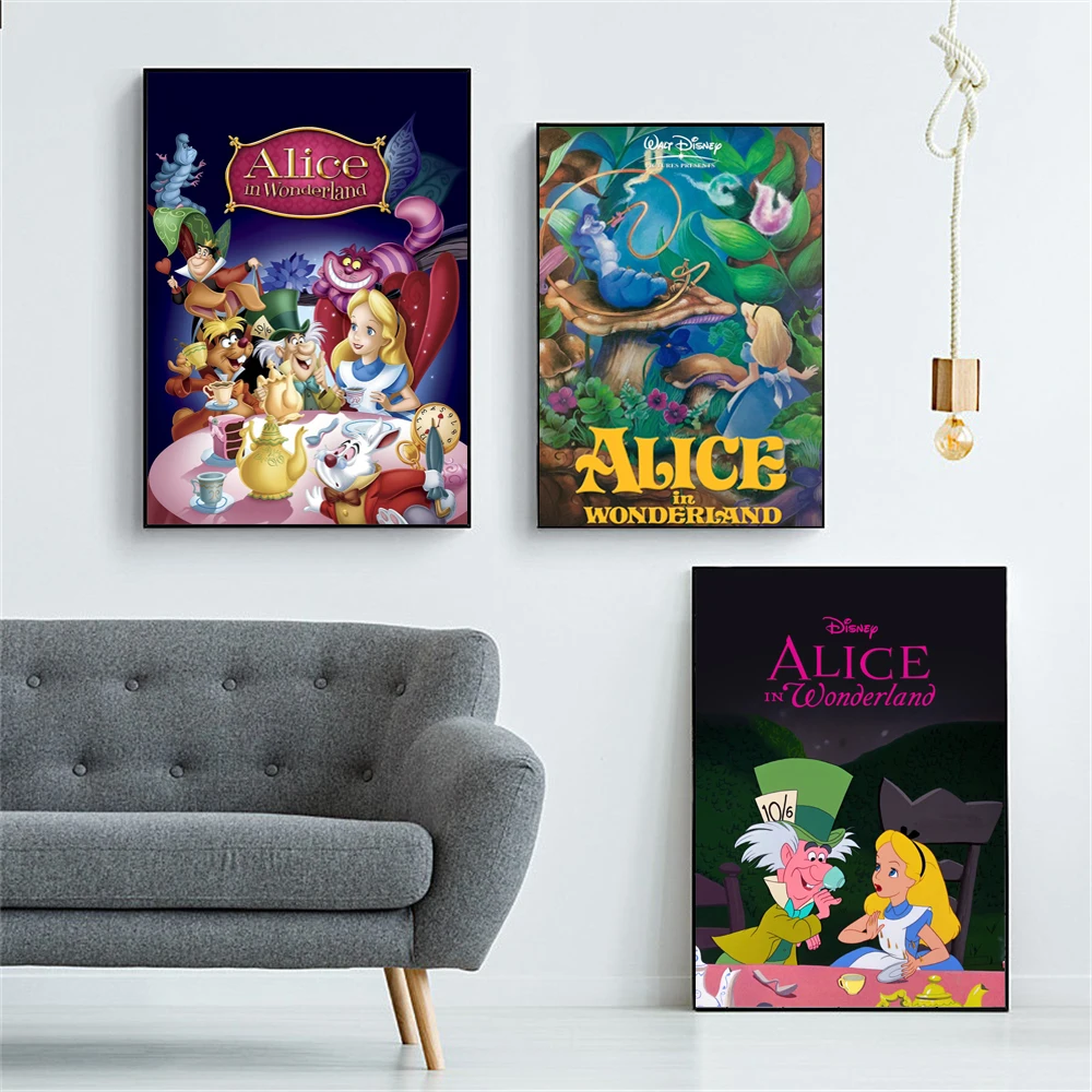 Disney Classic Anime Movie Alice In Wonderland Poster Disney Anime Wall Art Canvas Painting Prints For Kids Bedroom Home Decor