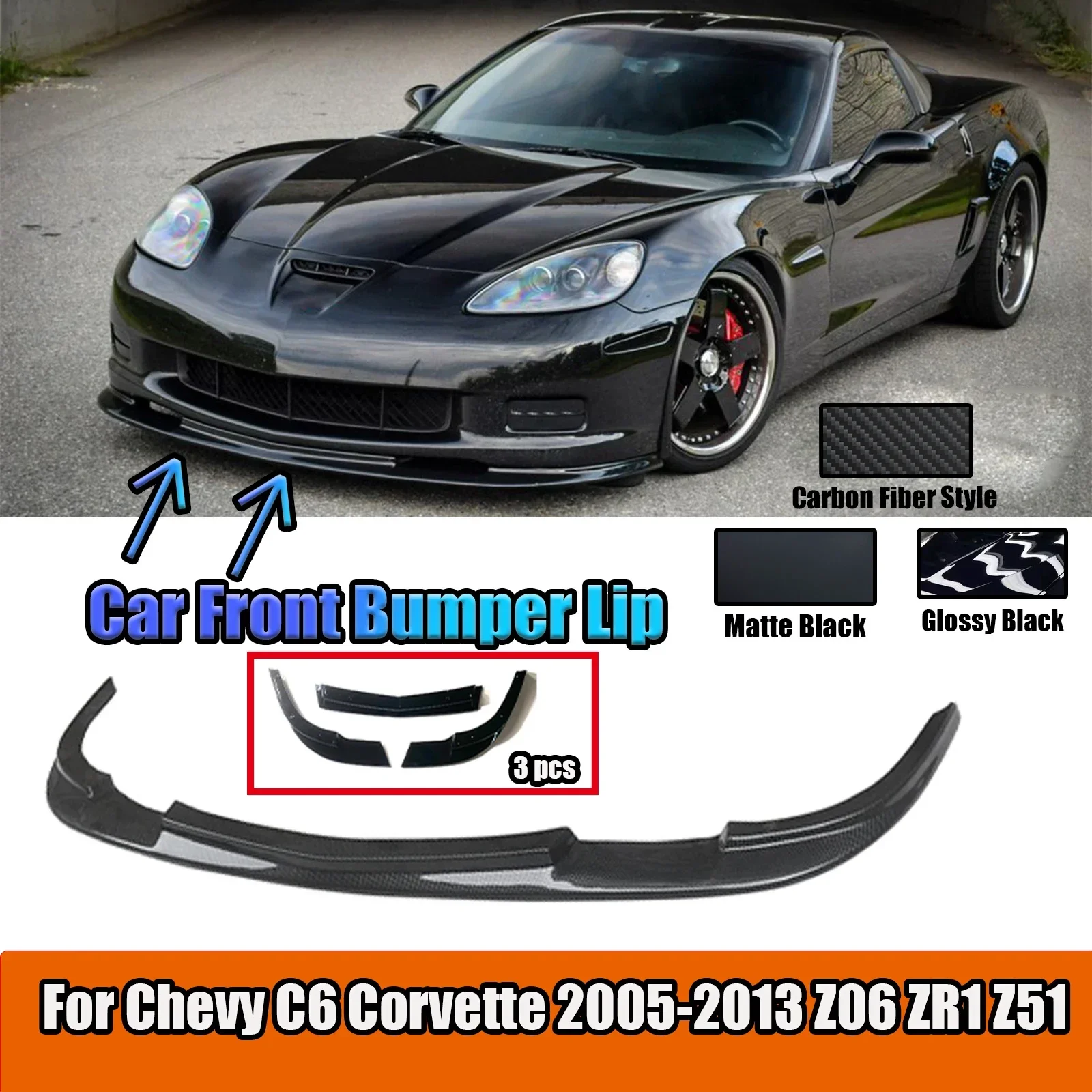 Новинка! Для 2005-2013 Chevy C6 Corvette Z06 ZR1, передний бампер автомобиля, спойлер, сплиттер, широкие модели кузова, автомобильные детали, матовый черный