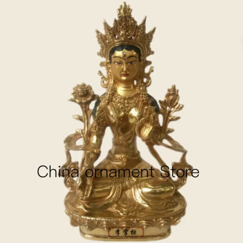 

21cm Hand Painted Gilded Bronze Statue Buddha God Bodhisattva White Tara