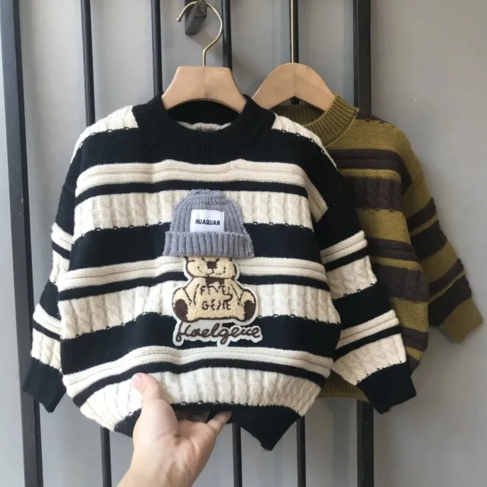 Spring and Autumn Children\'s Sweater Fashion New Style Boys and Girls Stripe Pullover Knitwear Baby Thick Sweater