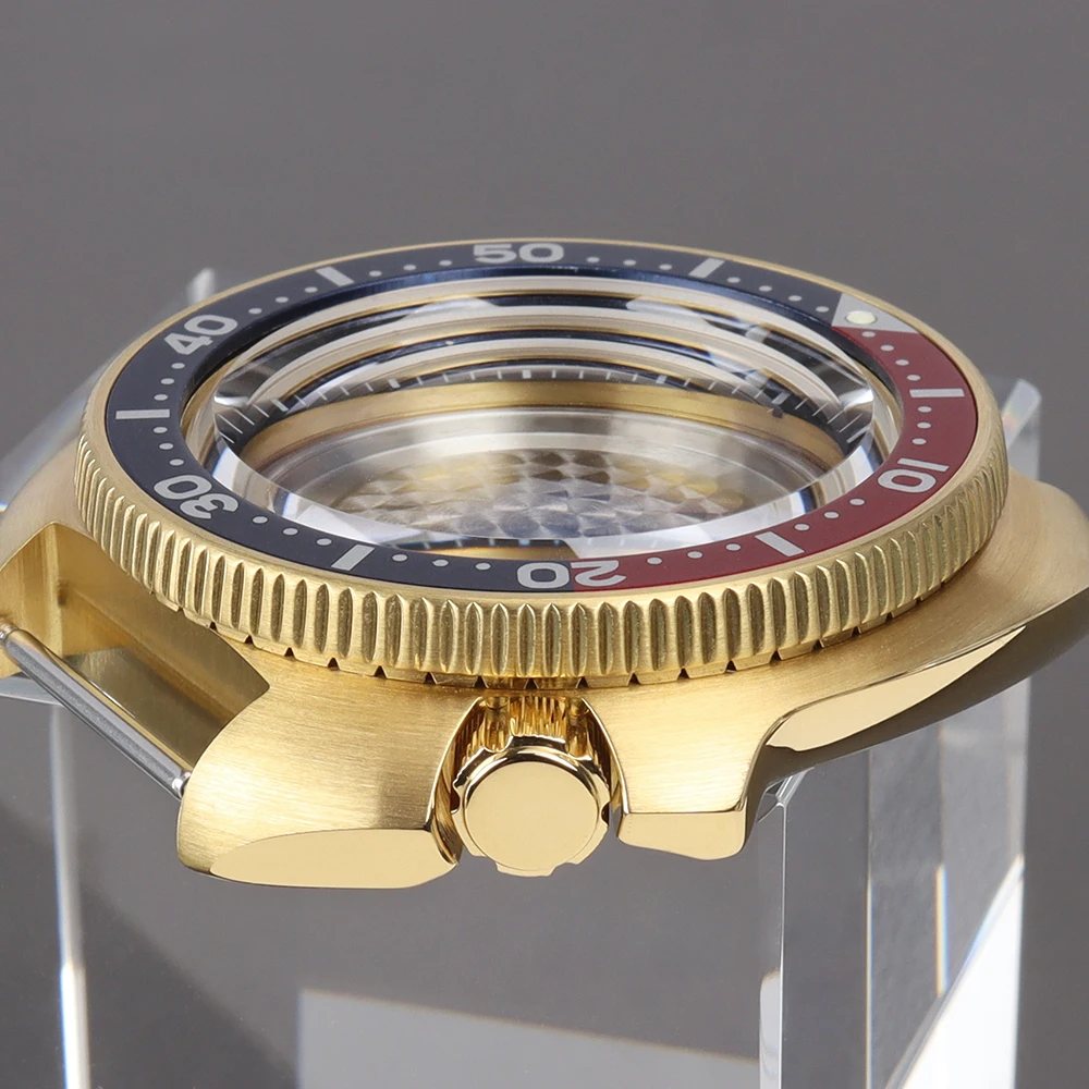 44mm Gold PVD Uhrengehäuse Saphirglas Aluminiumlünette für NH35 NH36 4R35 Uhrwerk Mod SKX 6309 6105 Turtle Gehäuse bei 4.1 Uhr – Detail 5