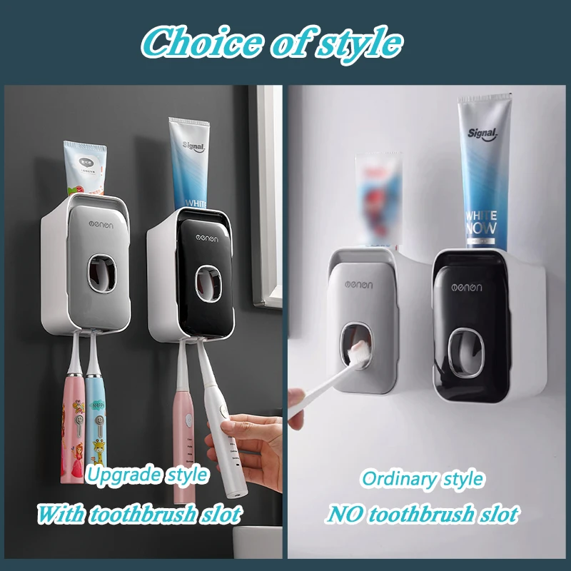 MENGNI Automatic Toothpaste Dispenser Wall-Mounted Bathroom Toothpaste Squeezer Punch-Free Toothbrush Holder Rack Bathroom Acces