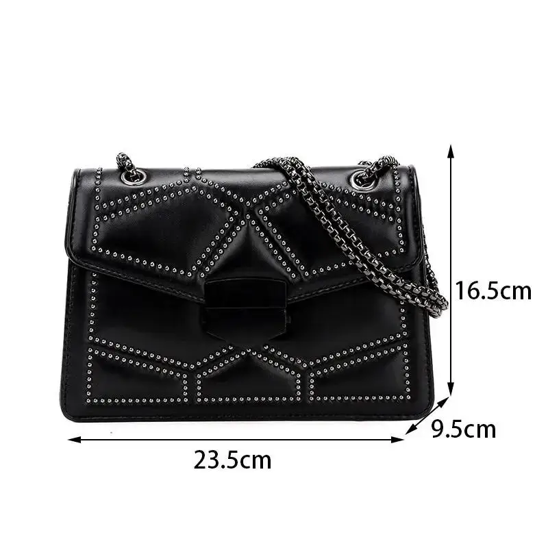 Vintage Rivet Chain Shoulder Bags For Women Flap PU Leather Fashion Small Square Crossbody Bag Designer Handbag