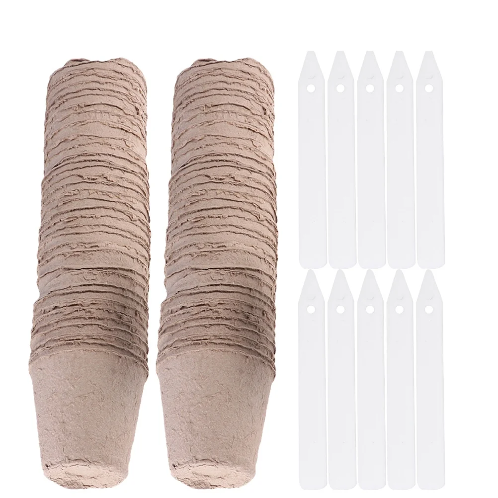 

100pcs Nursery Cup Flower Pots 6X6X6Cm Biodegradable Pulp Cultivation Cups For Seed Starting Garden Planting Kits Labels