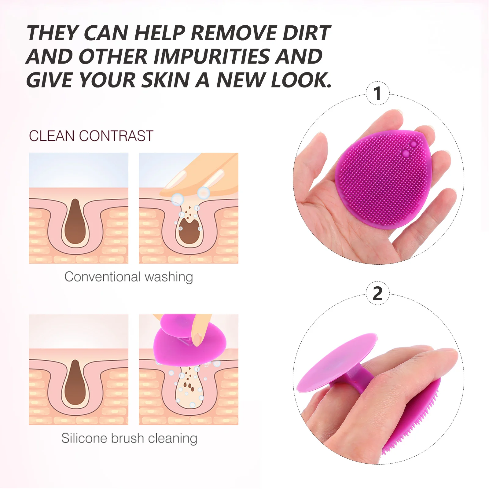 

4Pcs Silicone Face Cleansing Brush Facial Scrubber Deep Cleaning Soft Handheld Tool for Skin Massage Bath Family Travel Use