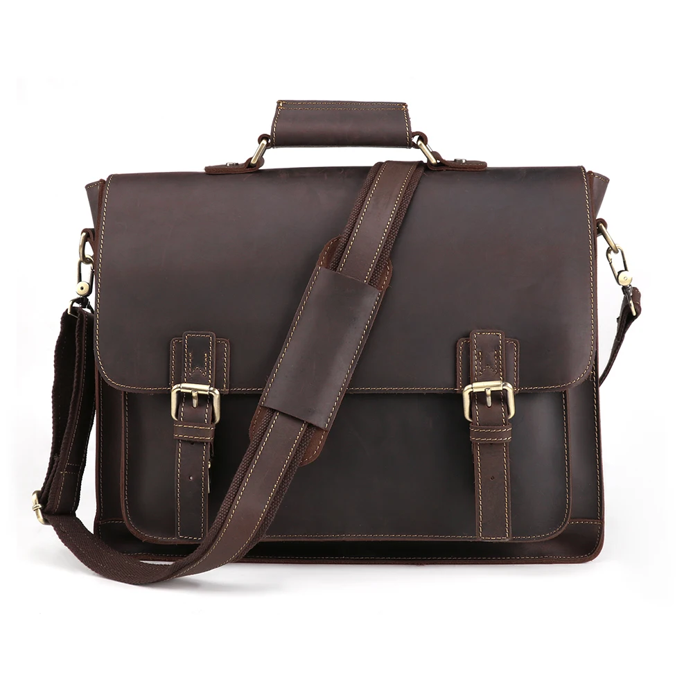 Genuine leather men's briefcase business retro handbag 15.6-inch computer bag men's crazy horse multifunctional men's bag