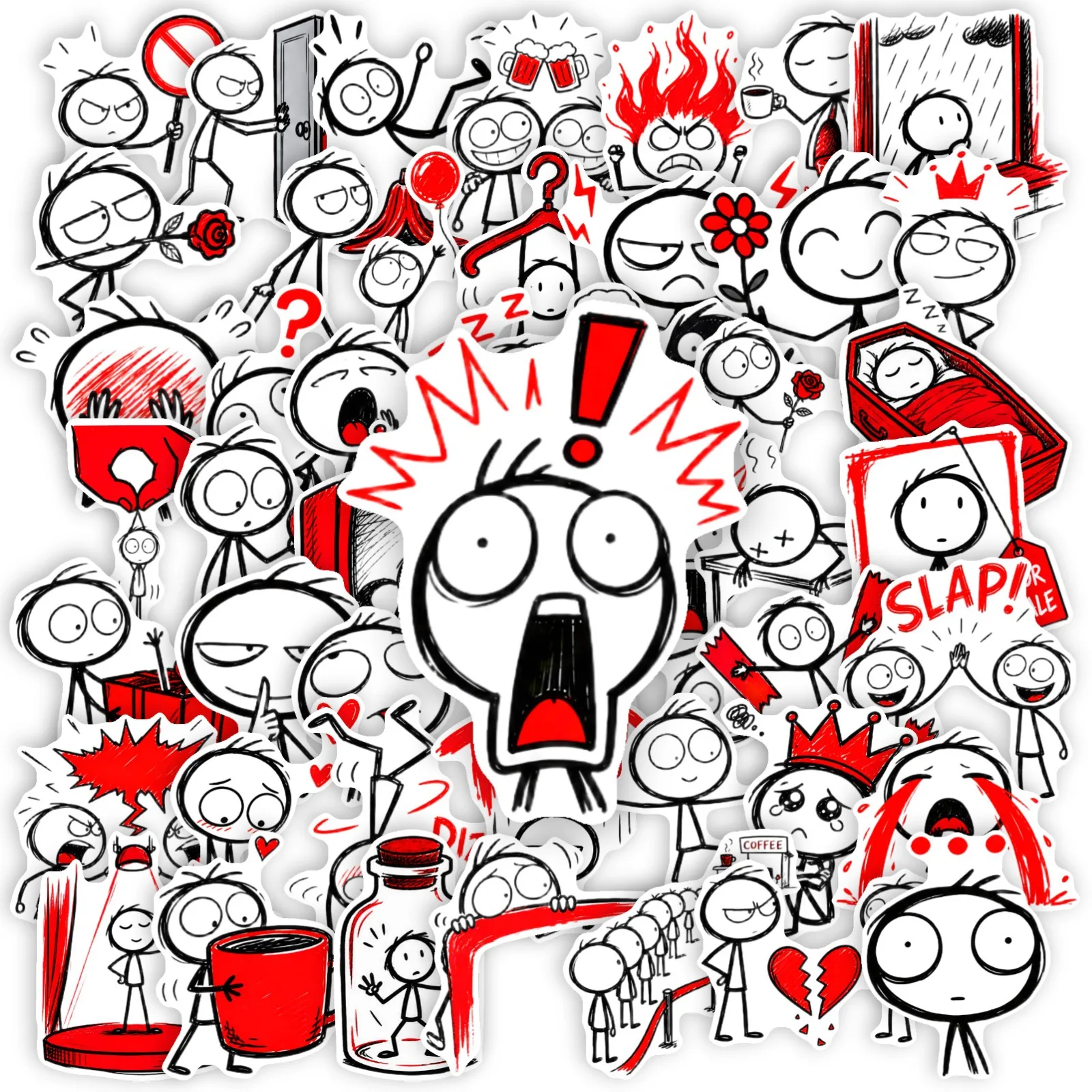 10/25/50PCS Simple Line Graffiti Stickers Red Heart Cartoon Staionary Notebook Stickers