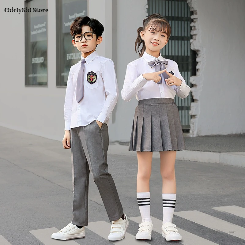 Boys Shirt Pants Girls Blouse Pleated Skirt Kids British School Uniform Children Spring Autumn Kindergarten Students Clothes Set