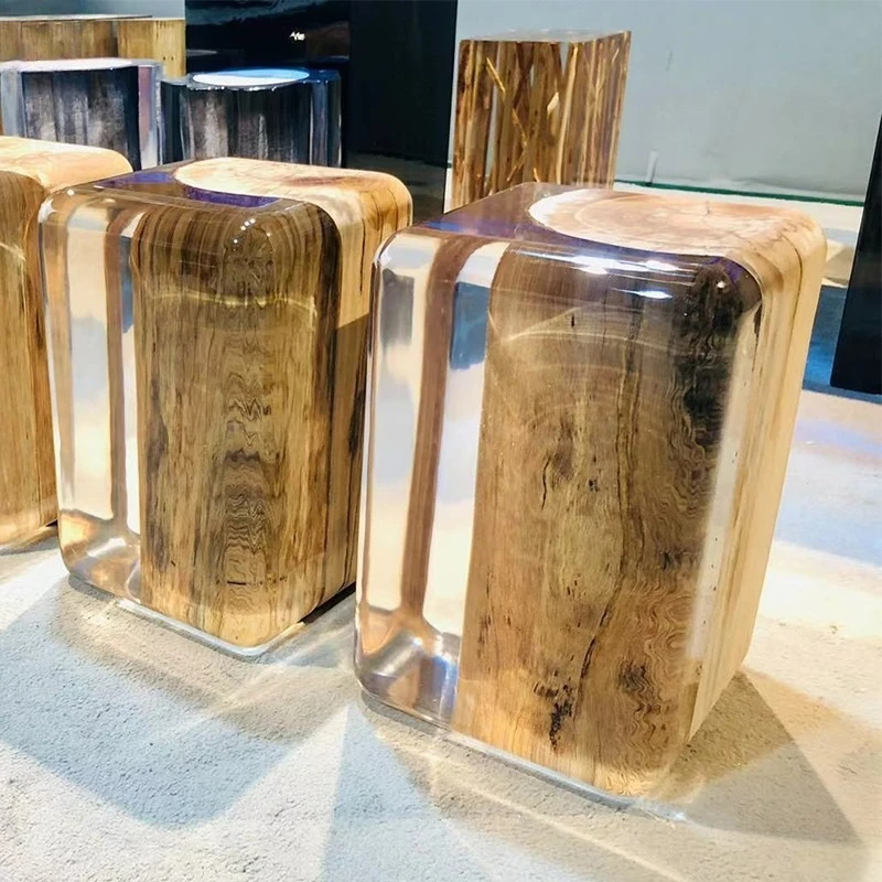 

Stool transparent epoxy resin pier crystal log tea stool ornament acrylic soft seat stool wooden pier edge few chairs
