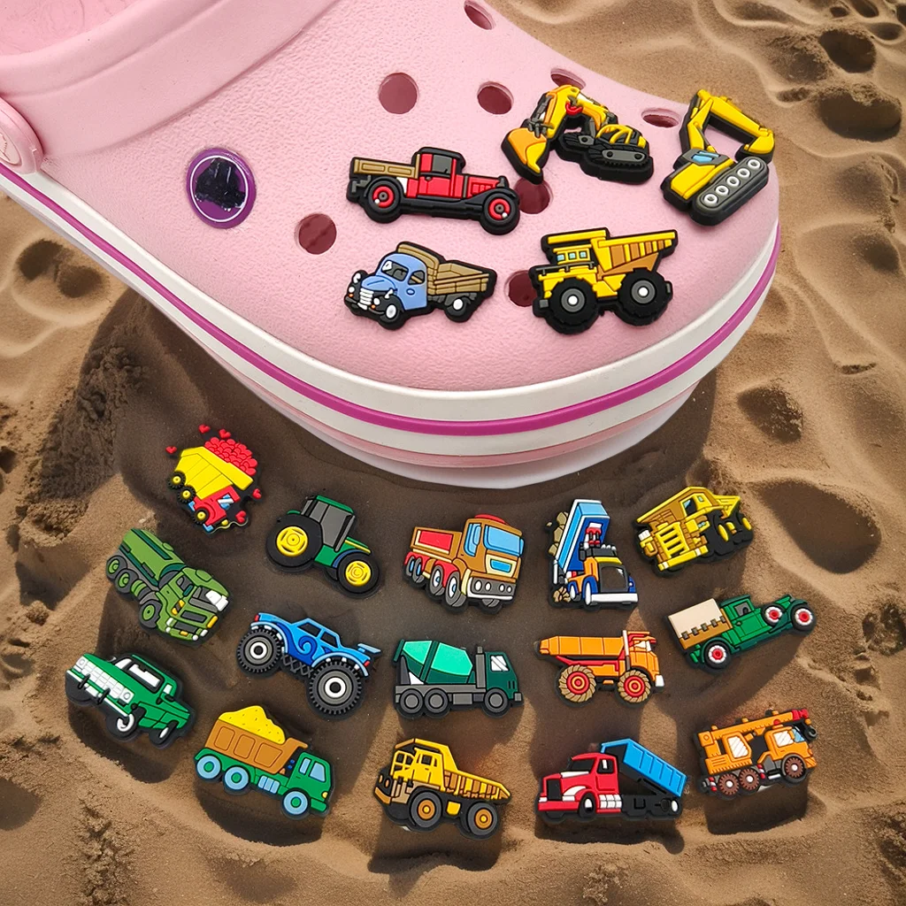 

1-20Pcs Mixer Truck Excavator for Shoe Charms Sandals Accessories PVC Shoe Buckle Decoration Fit Shoe Charms Boys Gift