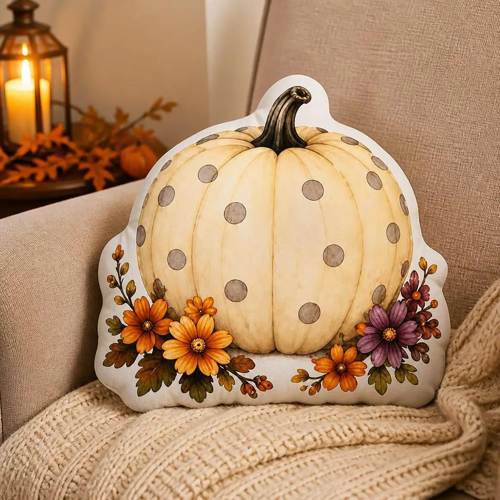 Fall Pumpkin Autumn Harvest Thanksgiving Floral Cozy Plush Pillow Cushion Stuffed Throw Pillow Home Decor Gift Sofa Bed