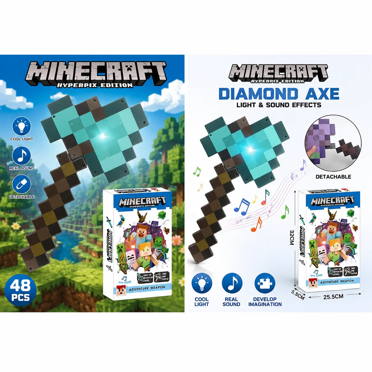

Minecrafts Swords and Pickaxe 2-in-1 Weapons Model Arches Axes Shovel Transformable Plastic Sword Figure Fans Gift