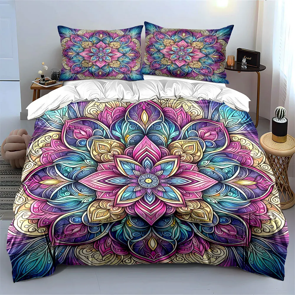 Mandala Art Three-Piece Decor Set Soft Skin-Friendly Bedding Set Includes 1 Duvet Cover And 2 Pillowcase, Gift