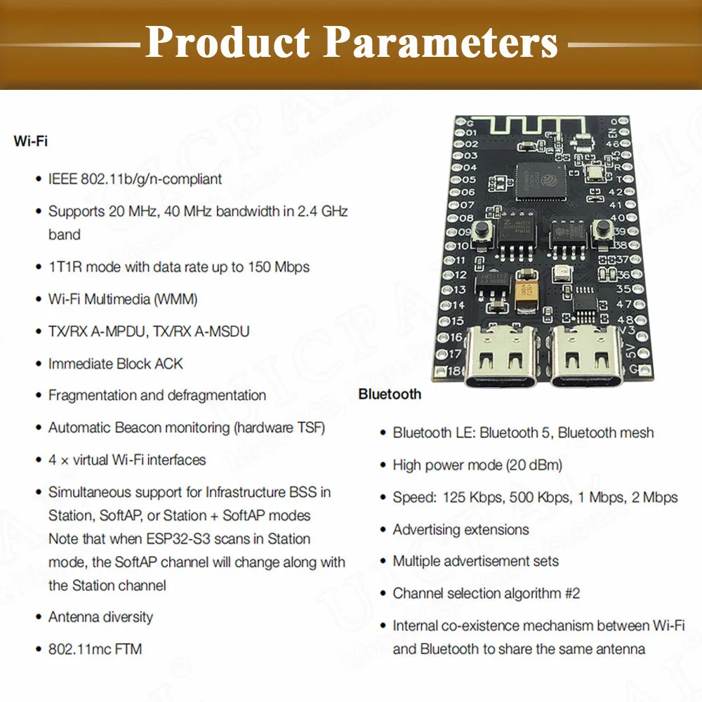 New ESP32-S3 N16R8 Development Board BT 2.4G Wifi Module for Arduino 8MB PSRAM 16MB FLASH with WS2812 LED CH340 Type-C ESP32 S3