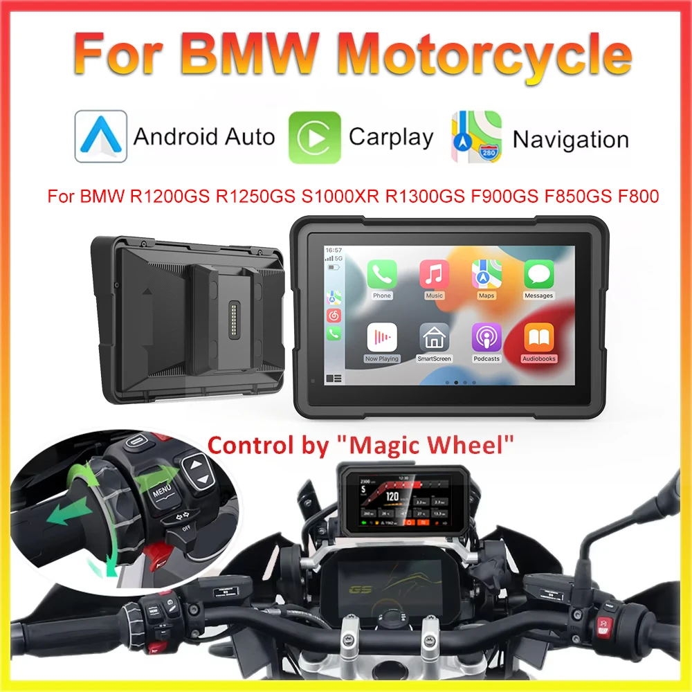 7 inch For BMW R1200GS R1250GS Motorcycle Screen Carplay Android Auto Moto GPS Navigation Portable Dashboard Motobike Waterproof