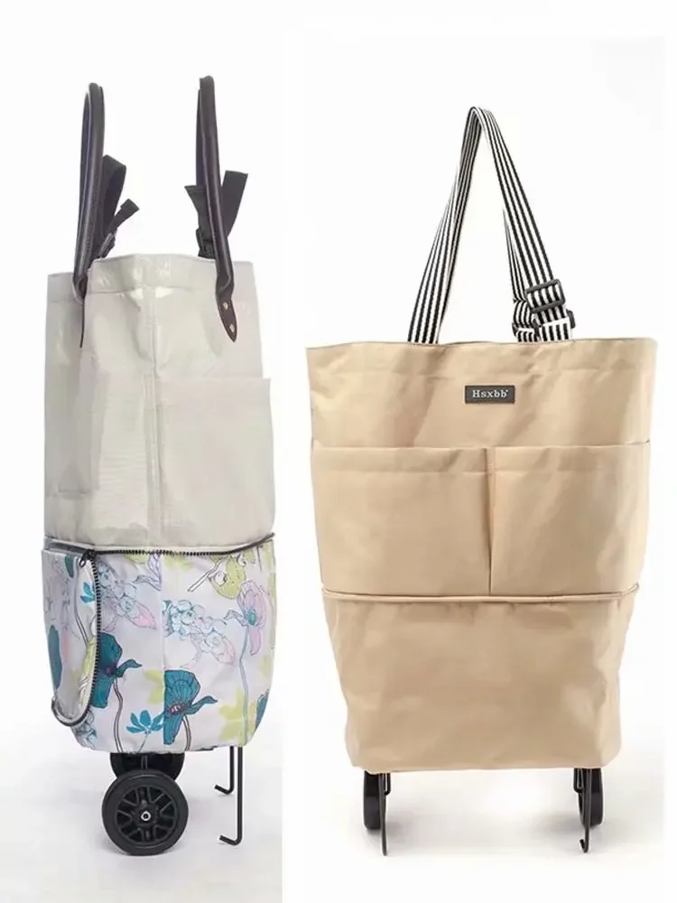 Supermarket shopping bag, foldable, portable, large, hand-held, grocery shopping with wheels