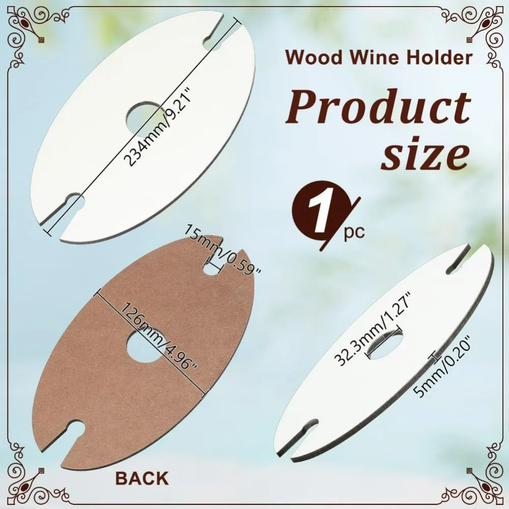 Wood Wine Holder Wine Bottle & Glass Holder for Two Glasses & Bottle Oval Drying Rack Freestanding Stemware Storage Stand Holds