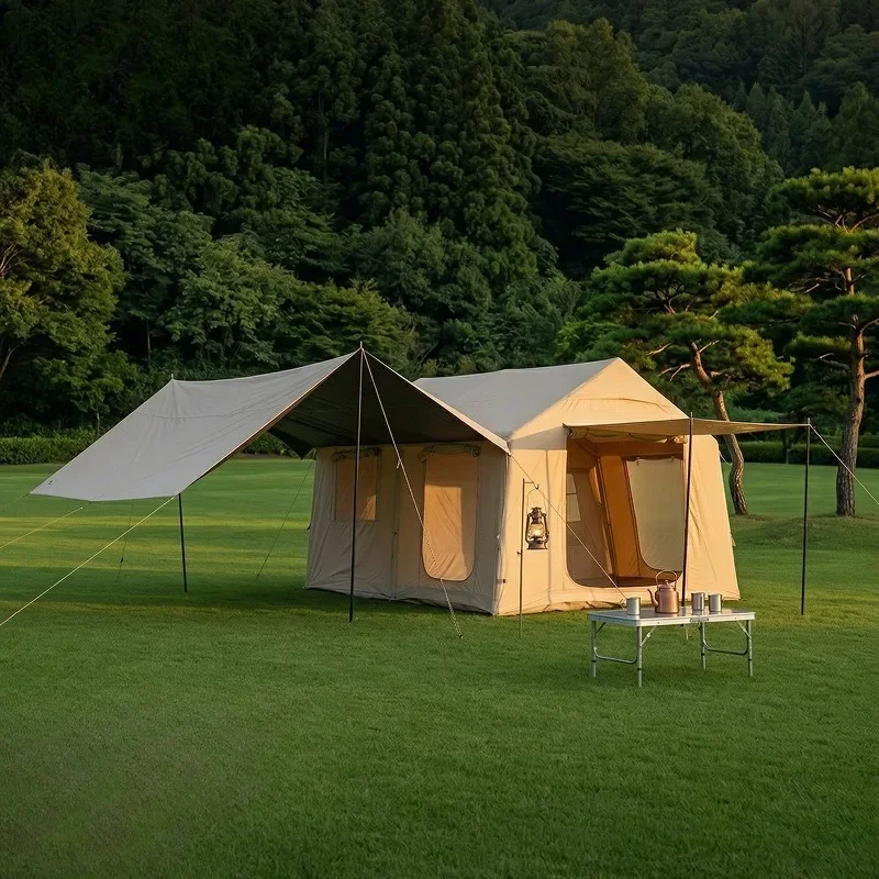 DurableOutdoor inflatable tent camping for 3-4 people overnight, thickened to prevent rainstorm, and free tent