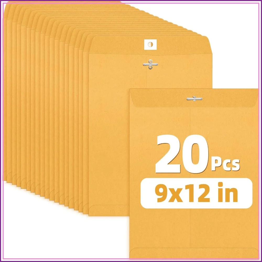 

9x12 Brown Kraft Envelopes with Clasp Closure, 28-lb Paper Mailing Envelopes, 20 Count for Documents