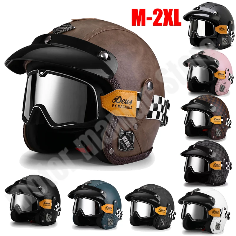 

Open Face 3/4 Vintage Motorcycle Helmet Unisex Man Woman Electric Bike Cruiser Adventure Glasses Capacetes Para Moto