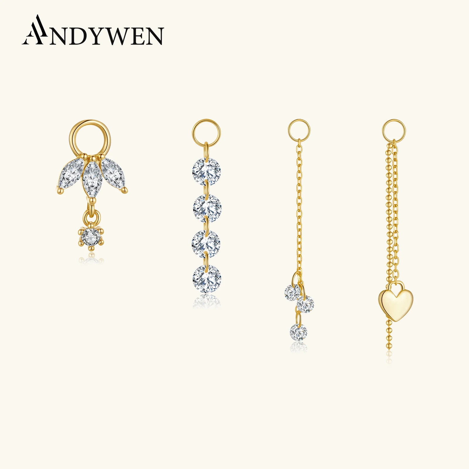 ANDYWEN 925 Sterling Silber Abnehmbare Ohrringe Zirkon-Anhänger Set Damenschmuck, Leichtgewichtig Trendig & Perfekt als Geschenk