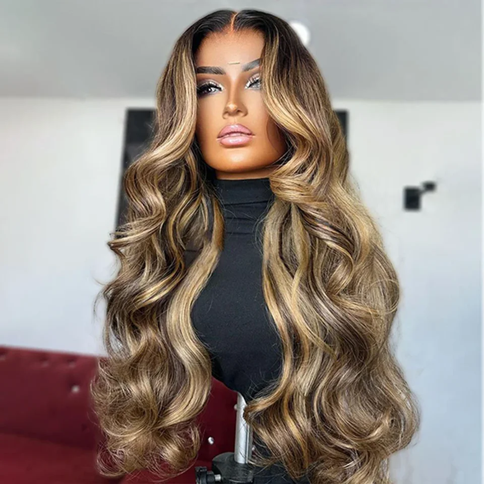 1B/27 Blonde Balayage Highlight Wig Body Wave 13x6 HD Lace Frontal Wig 250% Density Human Hair Wigs 40