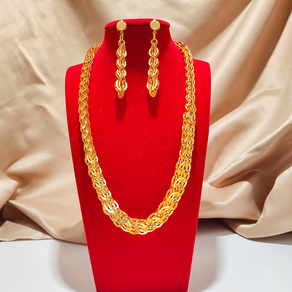 24k African Gold plated Jewelry Sets For Women Necklace Earrings Bead ring Dubai bridal Gifts wedding collares jewellery set