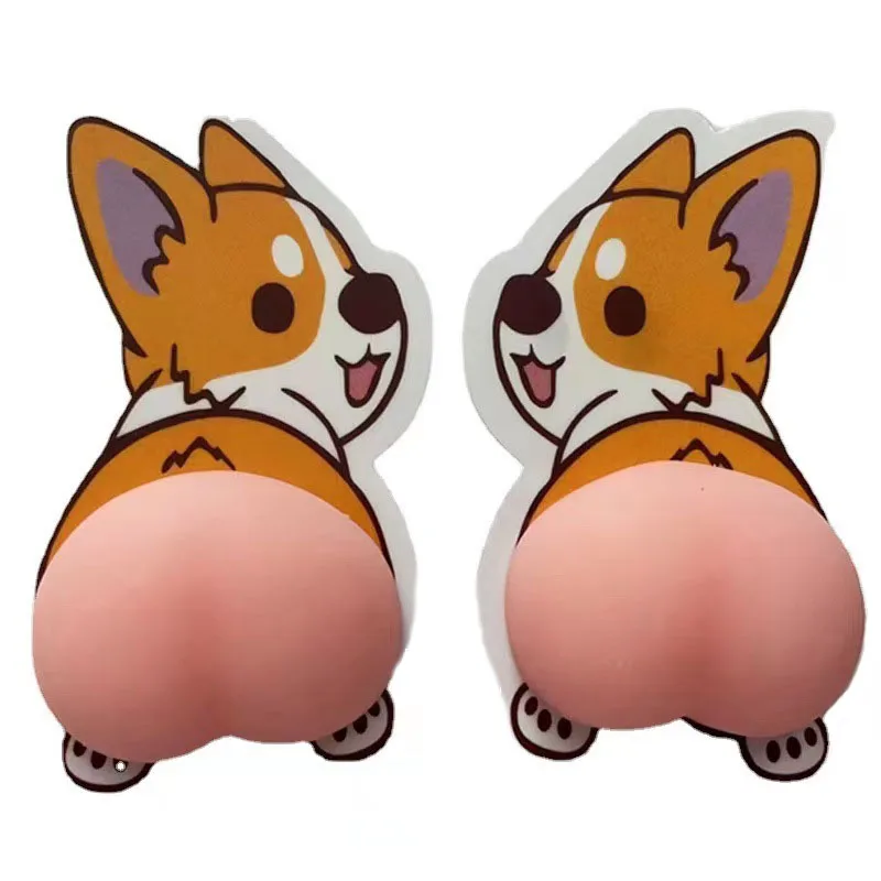 2PCS Cute Soft Butt Squeeze Stress Relief Toy Car Body Bumper Silicone Phone Stickers Protection Funny Ass Gift for Kids Adults