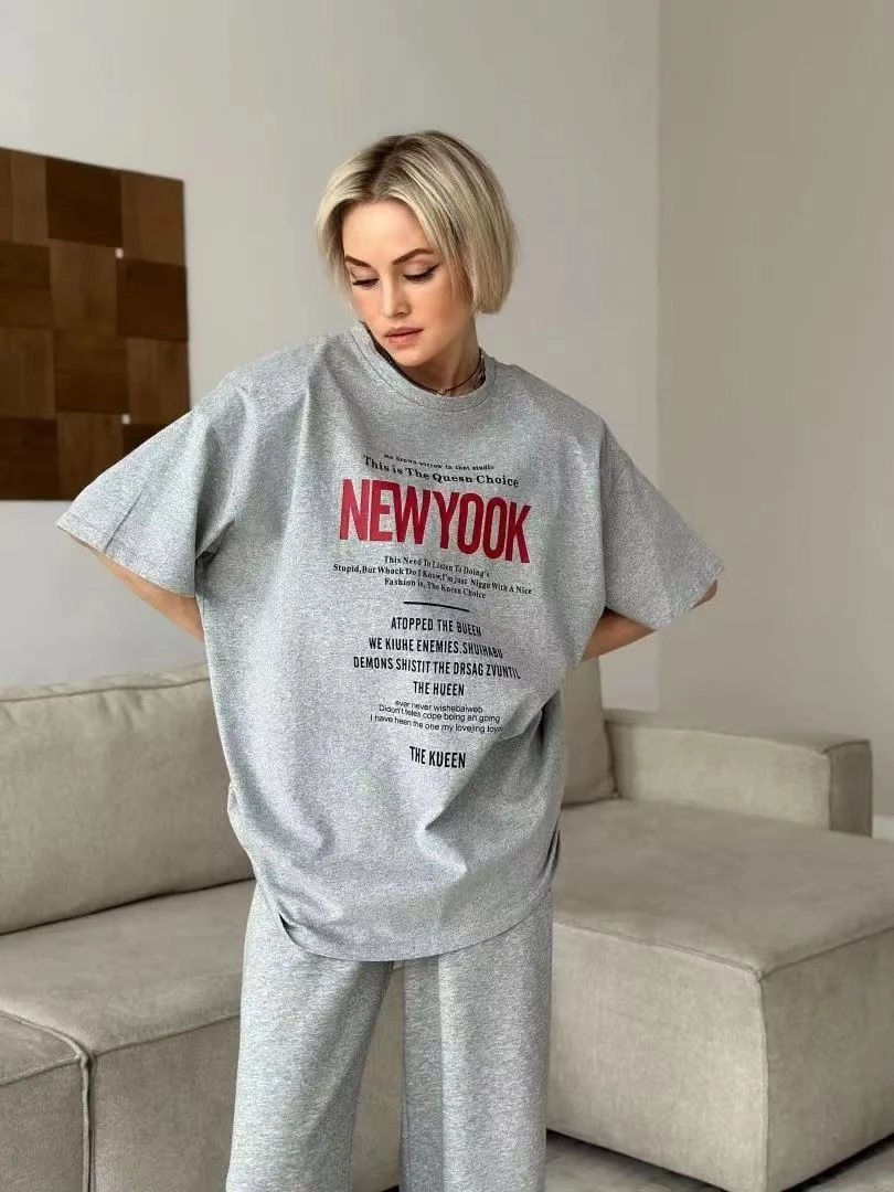 Faionable décontracté ample rond Ne imprimé ort Sve T-irt femmes haut coton respirant été absorbant la sueur