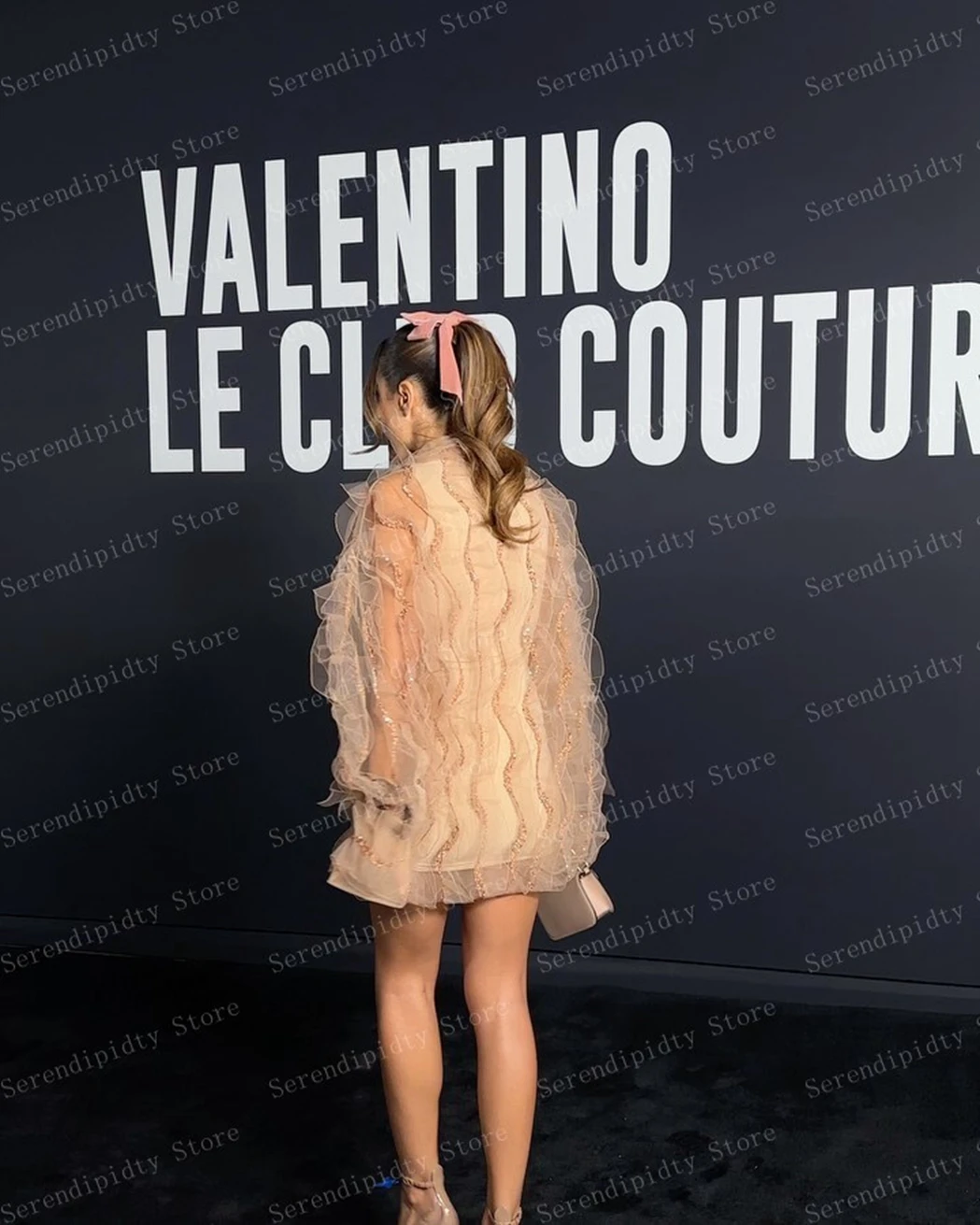 O-neck See Through Long Sleeve Champagne Mini Party Dress Sequins Two Piece Set Shirt & Bodycon Gown Ever Pretty Dresses