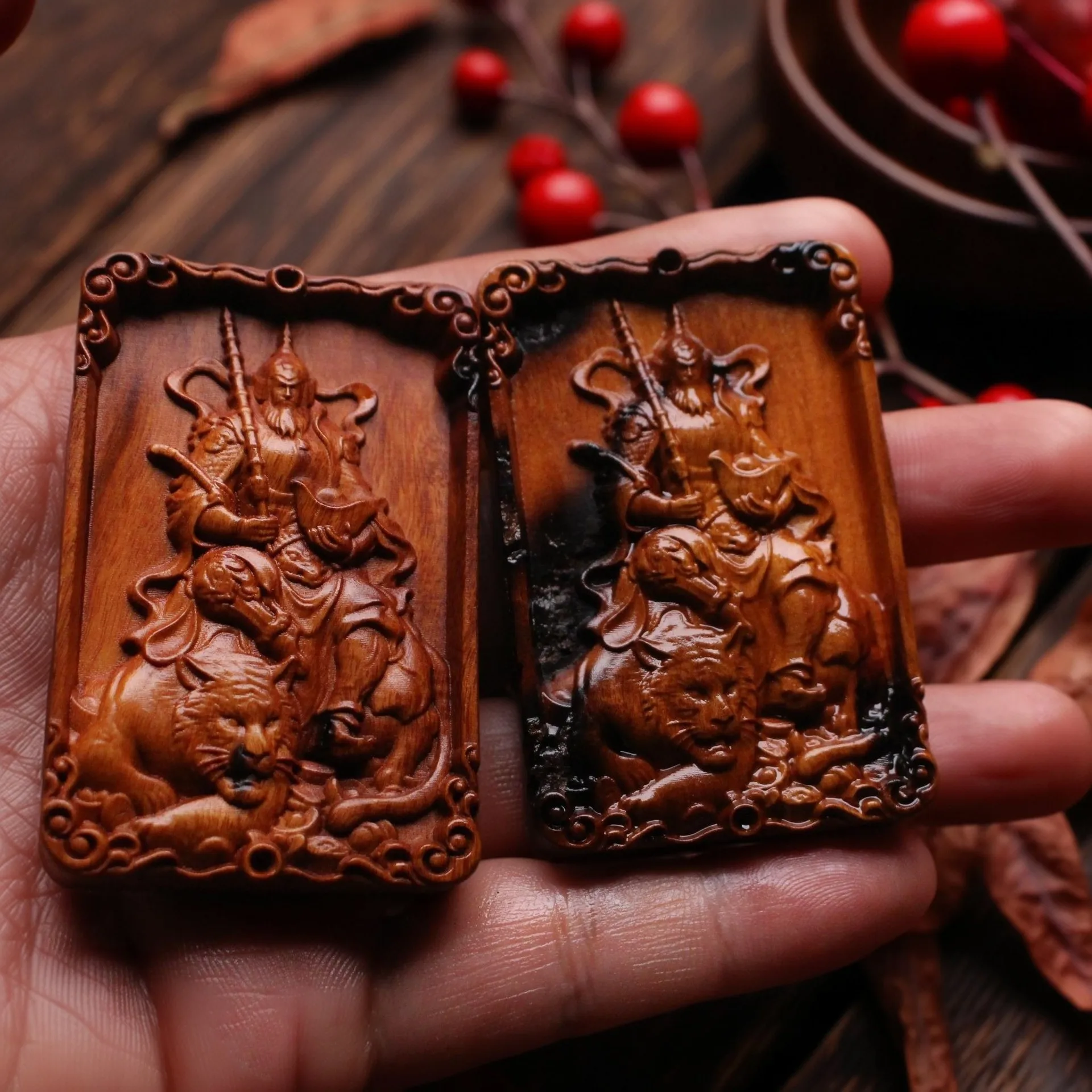 

Lightning Strike Jujube Wood Carving Zhao Gongming Pendant Wu God of Wealth Gong Money Brand Taoist Carry-on Pendant Car Pendant