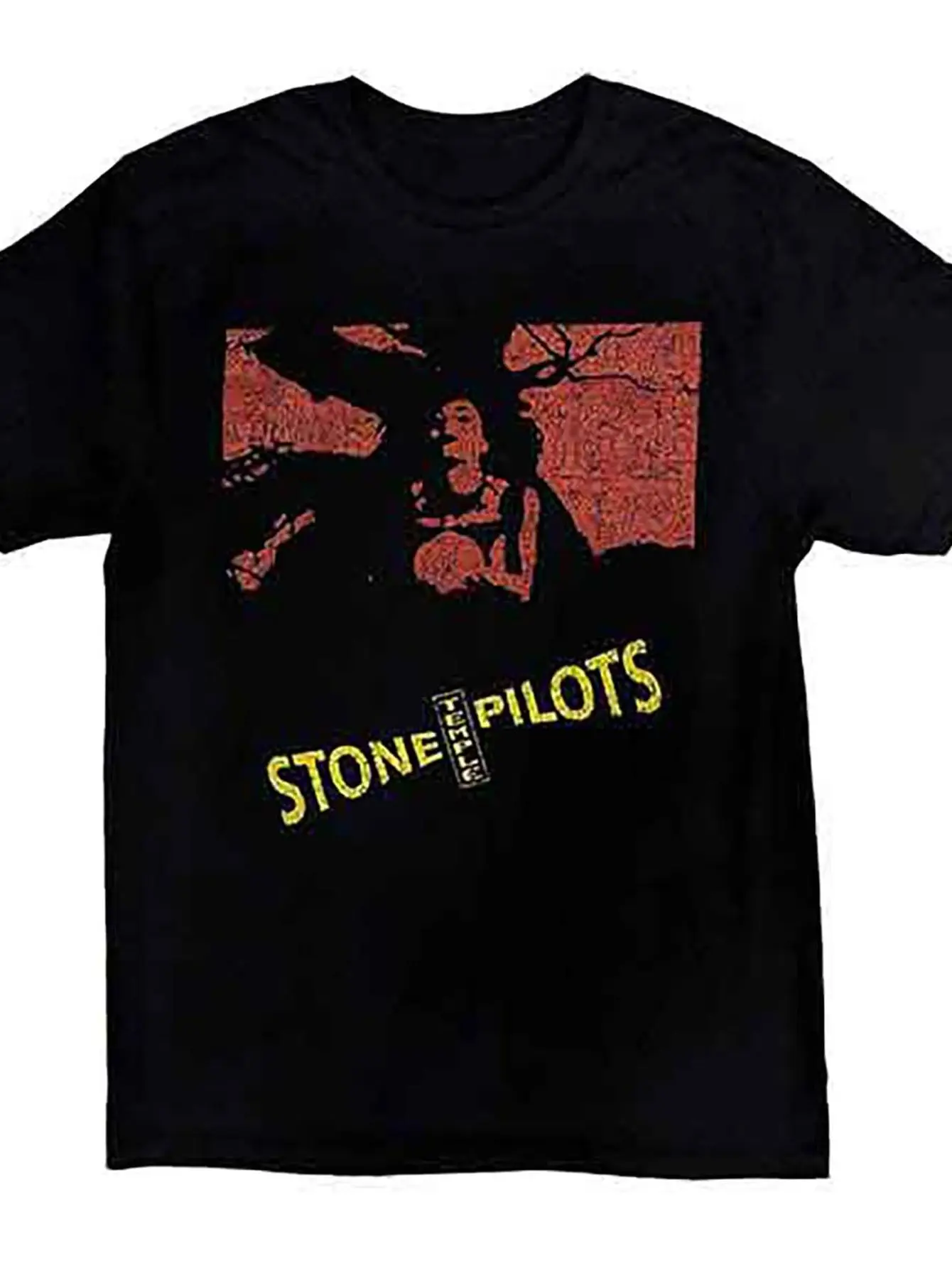 Camiseta Unisex Core US Tour 92 negra con estampado de aviador con piedras rojas y amarillas. Camisetas de algodón 100% para parejas, estilo streetwear.