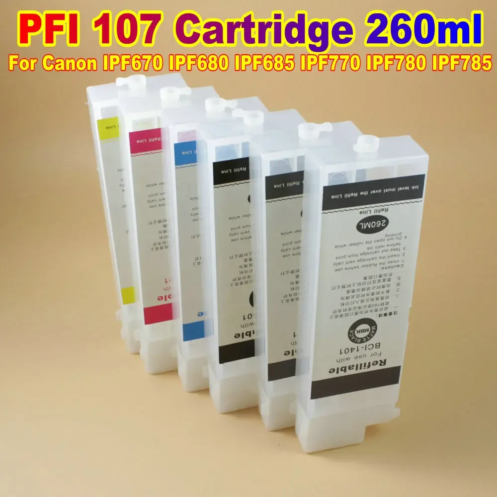 260ml PFI 107 PFI107 Refillable Empty Ink Cartridge For Canon IPF670 IPF680 IPF685 IPF770 IPF780 IPF785 Printer BK C M Y MBK MBK