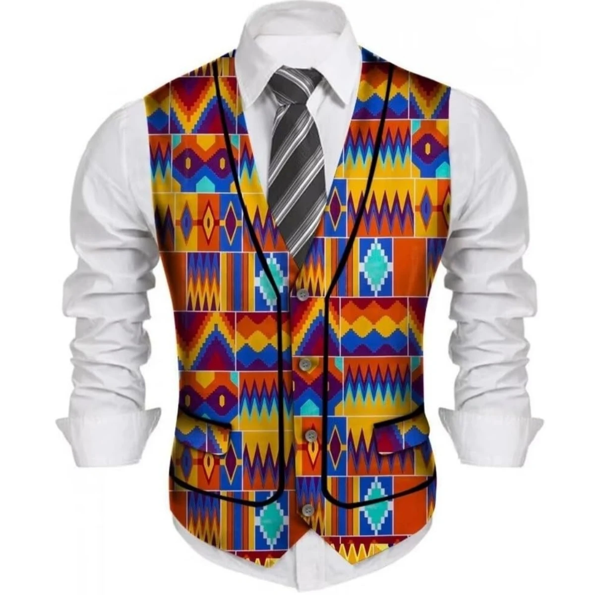Mens African Clothing Bazin Riche Print Top Vest African Slim Fit Business Wedding Blazer Vest Wyn1208