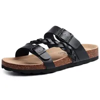 Shevalues Women's Cork Footbed Sandals with Arch Support Slip-On Beach Slippers Fashion Leather Sandals With Adjustable Buckle - Image 4
