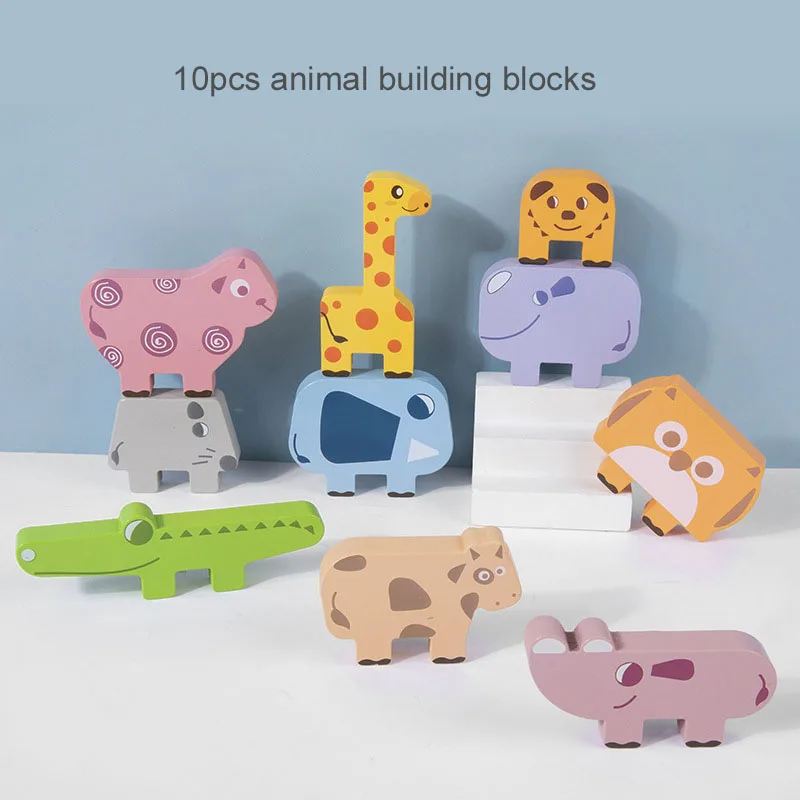 Wooden Animal Stacking Block Game Shape Matching Puzzle Balance Toy Montessori Fine Motor Training Educational Toys For Children