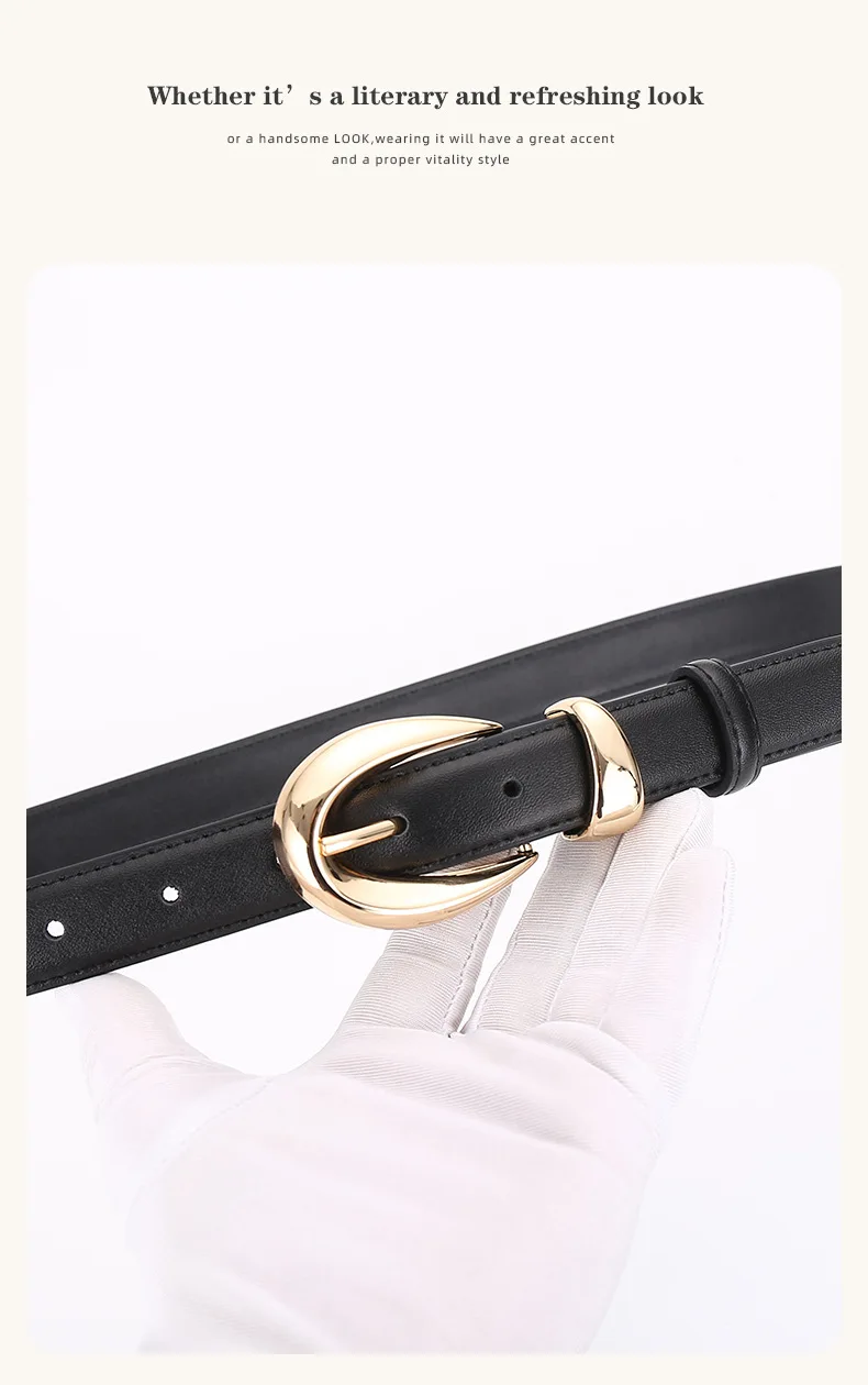 Damen Echtleder-Gürtel, Vielseitiger Dekorativer Grenzüberschreitender Bestseller, Minimalistische Dornschließe, Business-Casual Hosengürtel – Detail 17