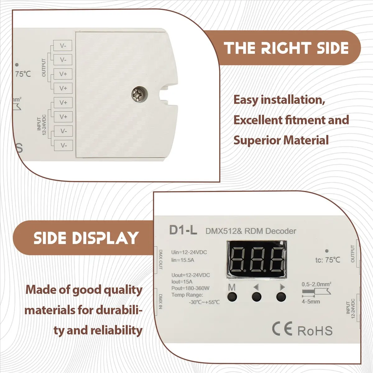 新しい-d1-l-モノクロ-dmx512-デコーダー-1chx15a-12-24vdc-pwm-周波数単色-led-ストリップ-コントローラー-ボタンによるアドレス指定