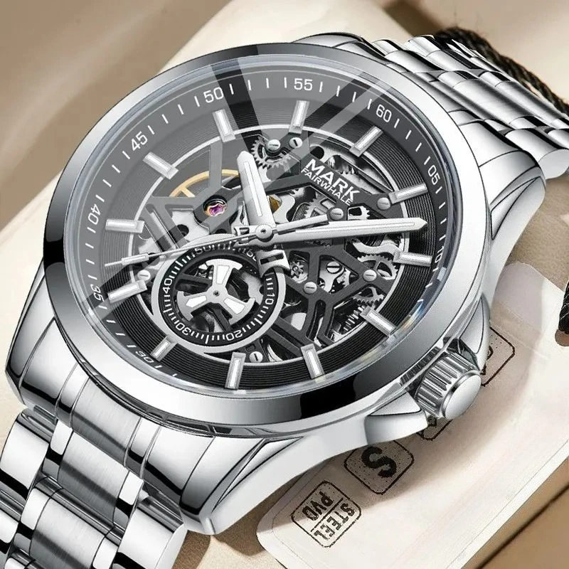 

MARK FAIRWHALE автоматический механизм 6011, мужские часы с турбийоном, водонепроницаемые механические часы из нержавеющей стали для мужчин, мужские часы
