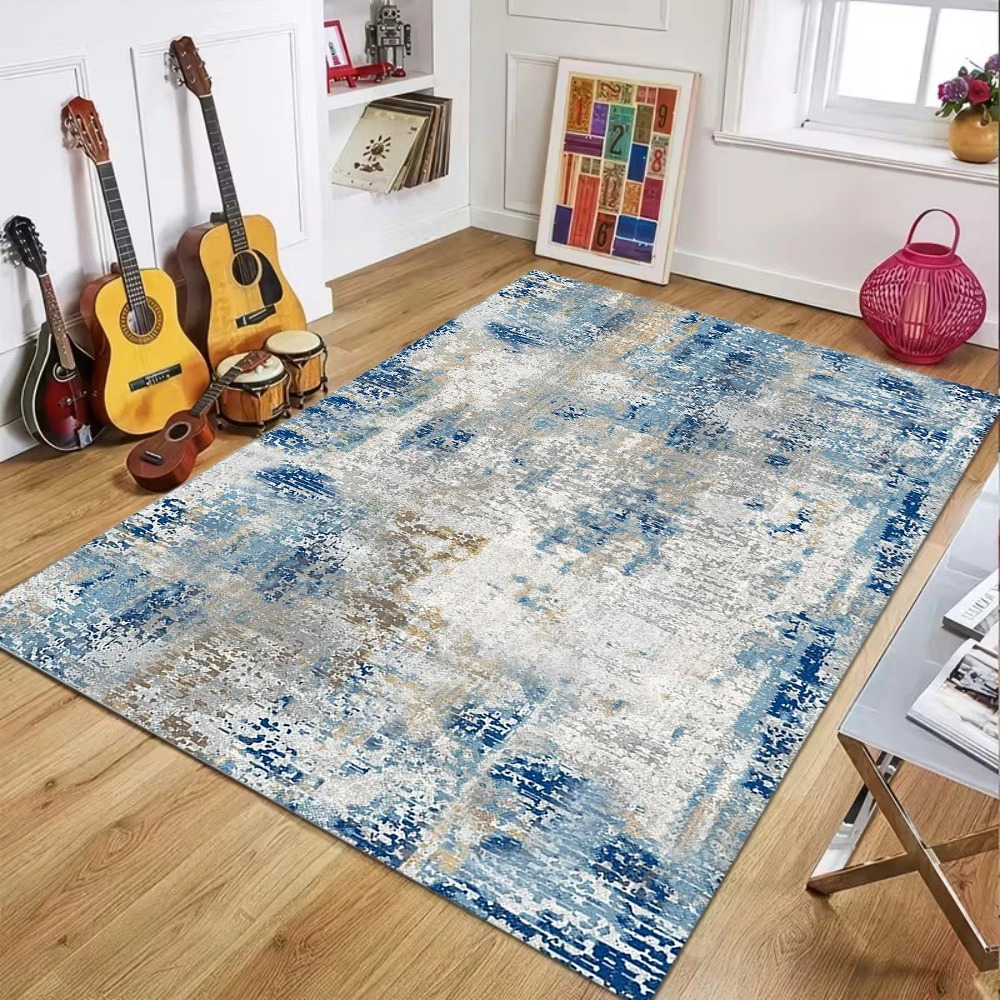 Abstract Art Area Rug – Blue, Green & Gold Modern Carpet for Living Room, Men’s Room, Kitchen or Entryway Decor