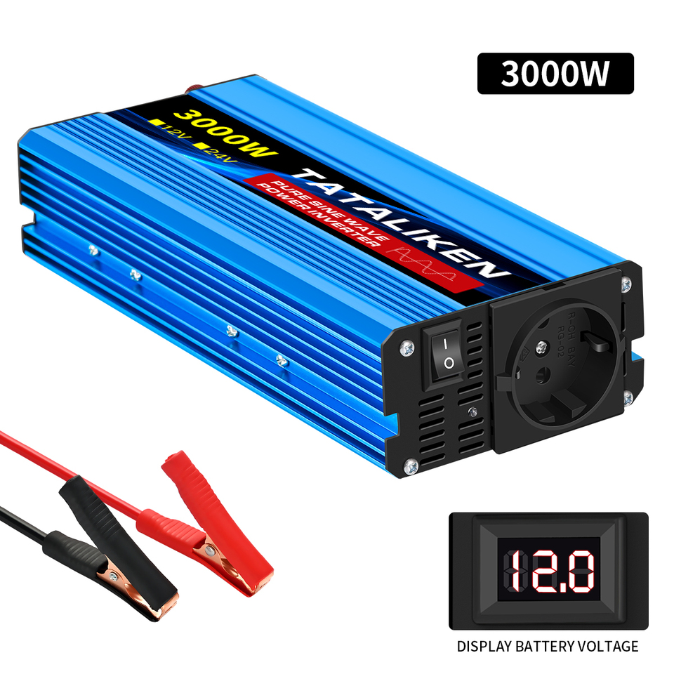  Inverter Pure Sine Wave  2500W/3500W/4500W/5000WDC 12V/24V to AC 220V 230V Voltage Transfer Converter Charging Adapter EU Socket 