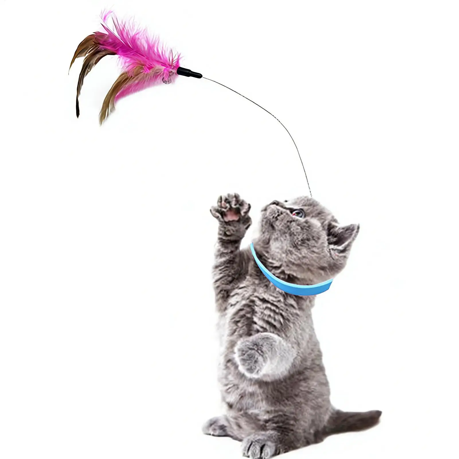 Katzenfeder-Spielzeug mit Halsband, interaktiver Teasing-Stab, automatisches Katzenfeder-Spielzeug für Kätzchen, Katzenhals-Spielzeug/Teasing-Spielzeug
