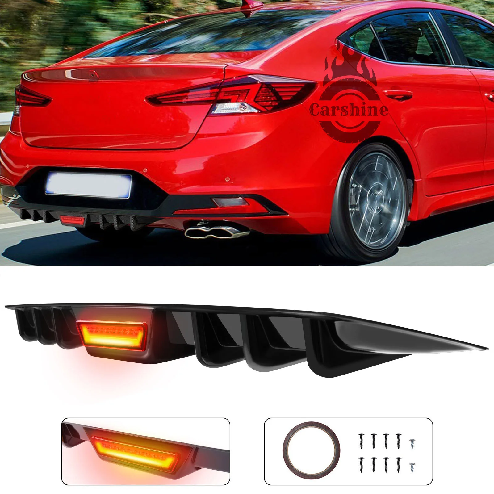 

For Honda Accord Rear Bumper Diffuser Canard w/LED Tail Light Black 2004-2022