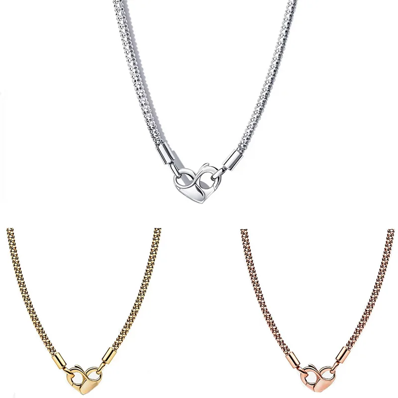 

s925 Silver Three-color Fashionable heart-shaped beaded Bracelet diy Women's Snake Bone Necklace