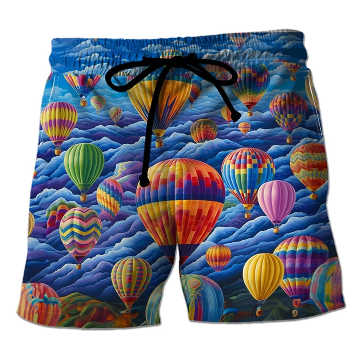 Szorty męskie w stylu Harajuku z wzorem balonów na gorące powietrze, codzienne szorty hawajskie z motywem balonów ognistych, śmieszne majtki chłopięce na plażę.